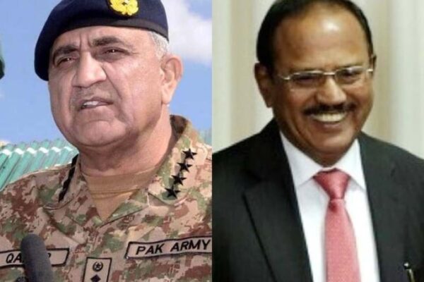 Former Pakistan army chief Bajwa and India's NSA Doval